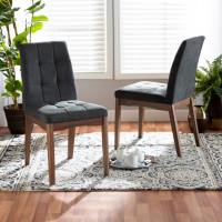 Baxton Studio RDC714-Dark GreyWalnut-DC Baxton Studio Tara Mid-Century Modern Transitional Dark Grey Fabric Upholstered and Walnut Brown Finished Wood 2-Piece Dining Chair Set